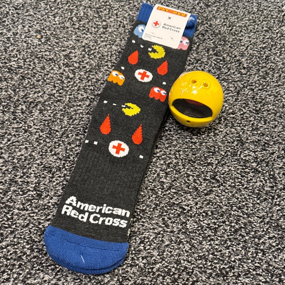 American Red Cross Limited Edition PAC-MAN Socks with collectible toy